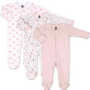 Pink Floral & Stars 3 Pack Footed Sleepers